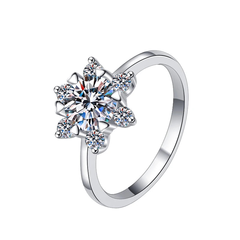 Light Luxury Jewelry Snowflake Shape S925 Sterling Silver 1 Carat VVs1 Moissanite Diamond Ring Wedding Engagement Gift for Women-3