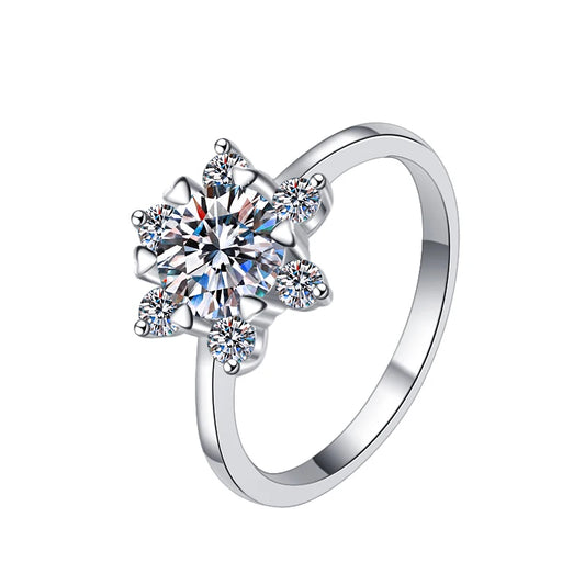 Light Luxury Jewelry Snowflake Shape S925 Sterling Silver 1 Carat VVs1 Moissanite Diamond Ring Wedding Engagement Gift for Women-3