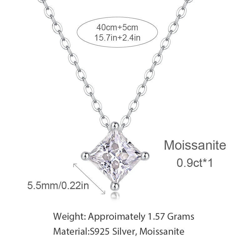 Fashionable Women Engagement S925 Sterling Silver Princess Square Cut Moissanite Necklace Link Charm Chain Pendant Necklace-5