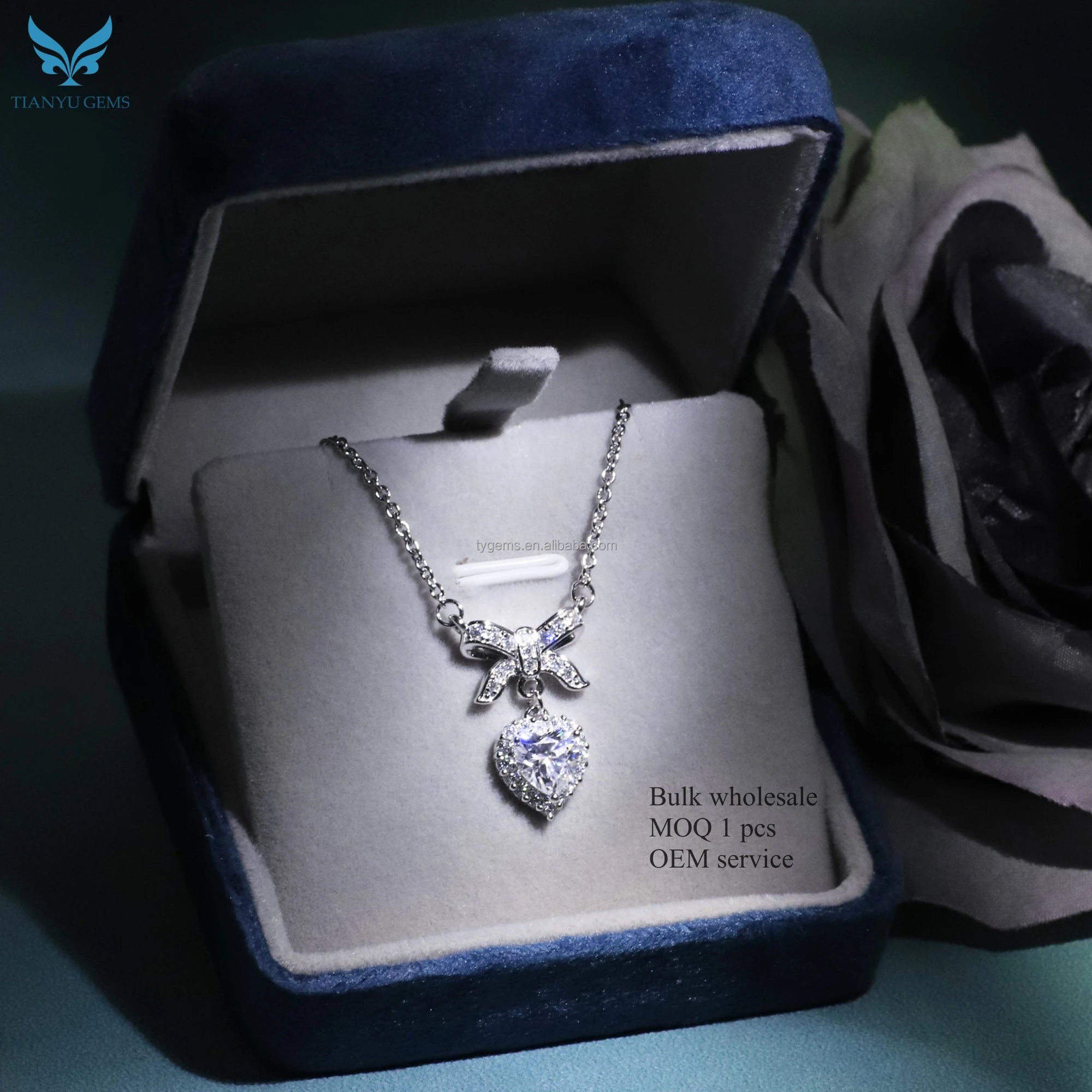 Tianyu Gems 18K Thick Gold Plated Necklace Mossanite 1 Carat 6.5mm DF VVS Round White Moissanite Silver Heart Pendant Necklace-1