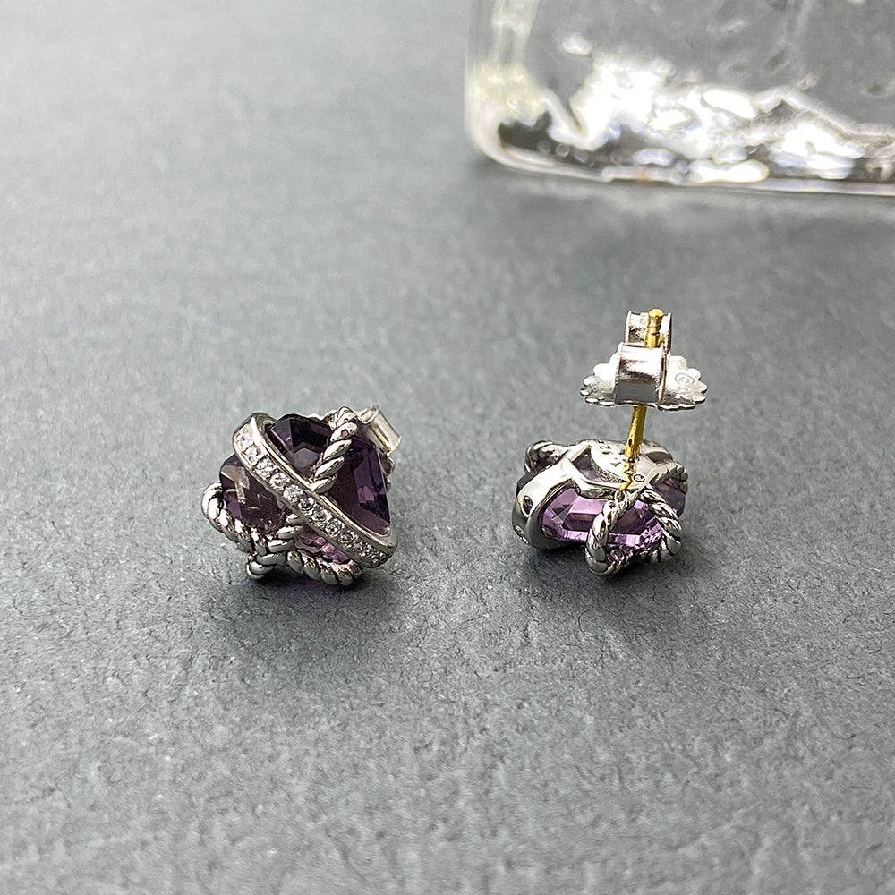 David Yurman 11mm Sapphire Stud Earrings High Quality Women's Stud Earrings Jewelry Wholesale-4