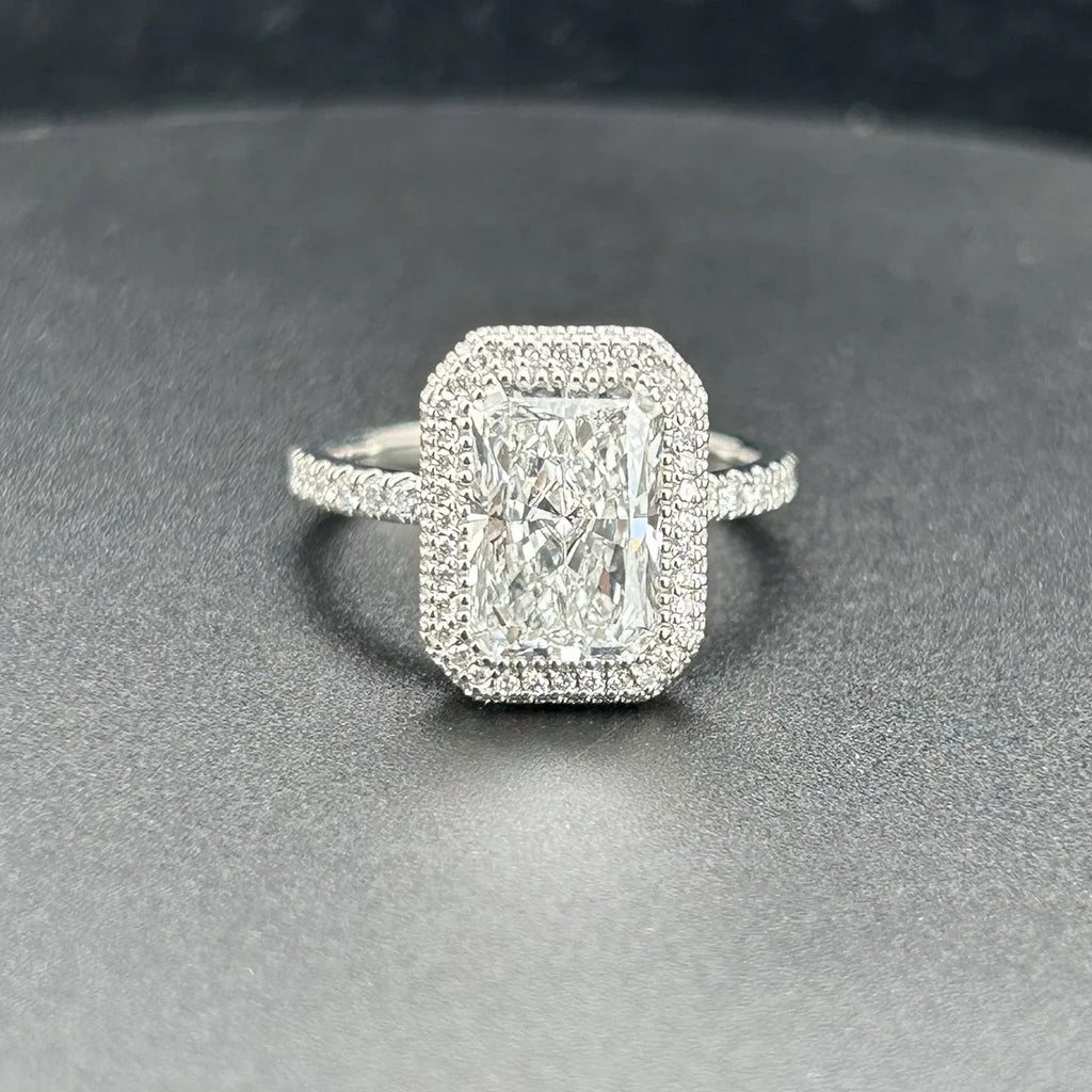 18K White Gold  D VS1 Lab Grown Diamond Radiant Cut 3 Carat CVD Wedding Ring with IGI Certificate-6