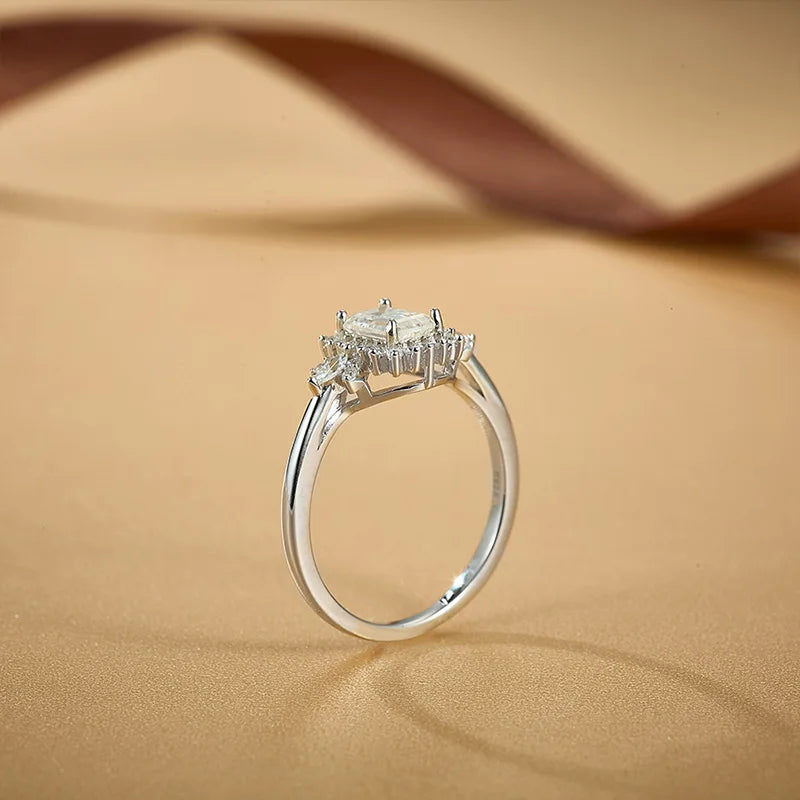 NO TARIFF Fine Jewelry Emerald Cut VVS Moissanite Band 925 Sterling Silver Flower Engagement Ring Women's Wedding Promise Ring-4