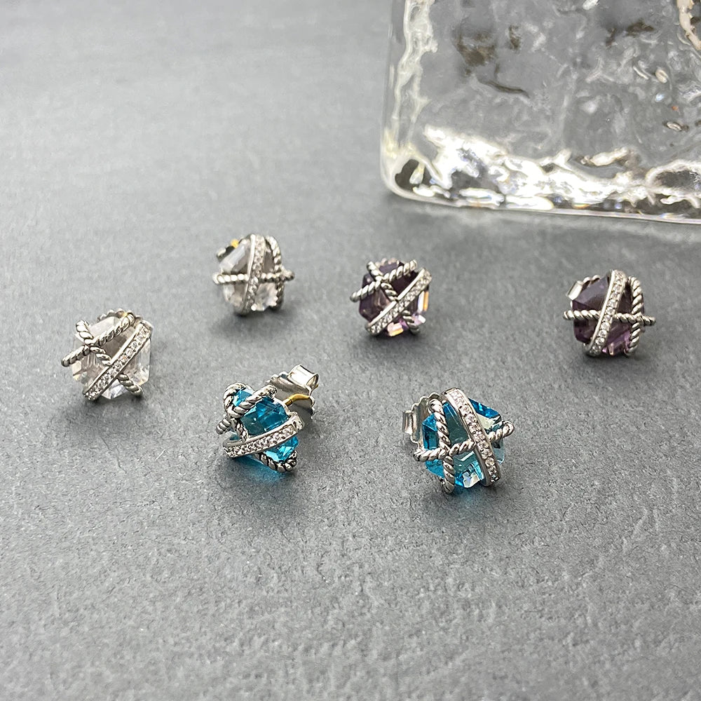 David Yurman 11mm Sapphire Stud Earrings High Quality Women's Stud Earrings Jewelry Wholesale-0