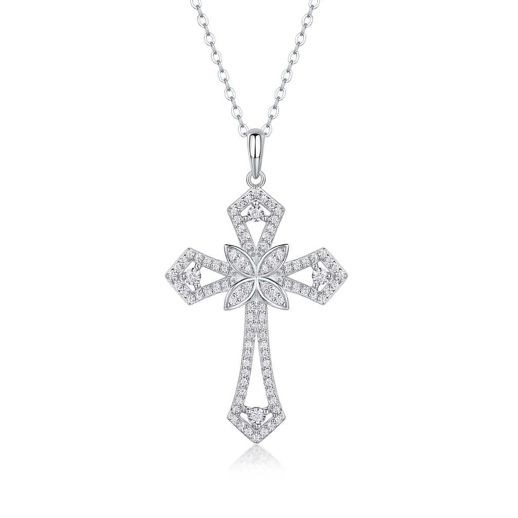 Trendy Moissanite Cross Pendant Necklace S925 Silver Gold Plated Women Hip Hop Jewelry Design Necklace-6