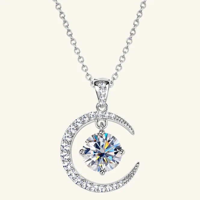 Pure Silver S925 Cross-border Fashion Crescent-shaped Moissanite Necklace, High-end Design for Women-3