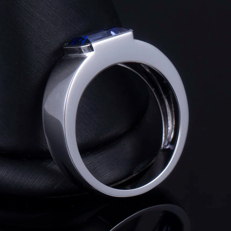 Messi Jewelry 18k White Gold Luxury Man Ring Girl Proposal Lab Grown Sapphire Ring Emerald Cut Man Ring-2
