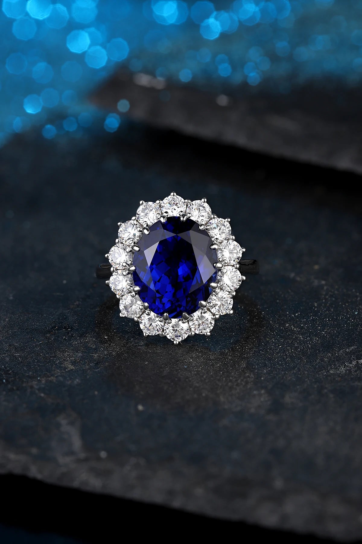 Luxury 925 Silver 6.84CT Lab Grown Sapphire Ring Custom Women High Quality 925 Sterling Silver Ring-4