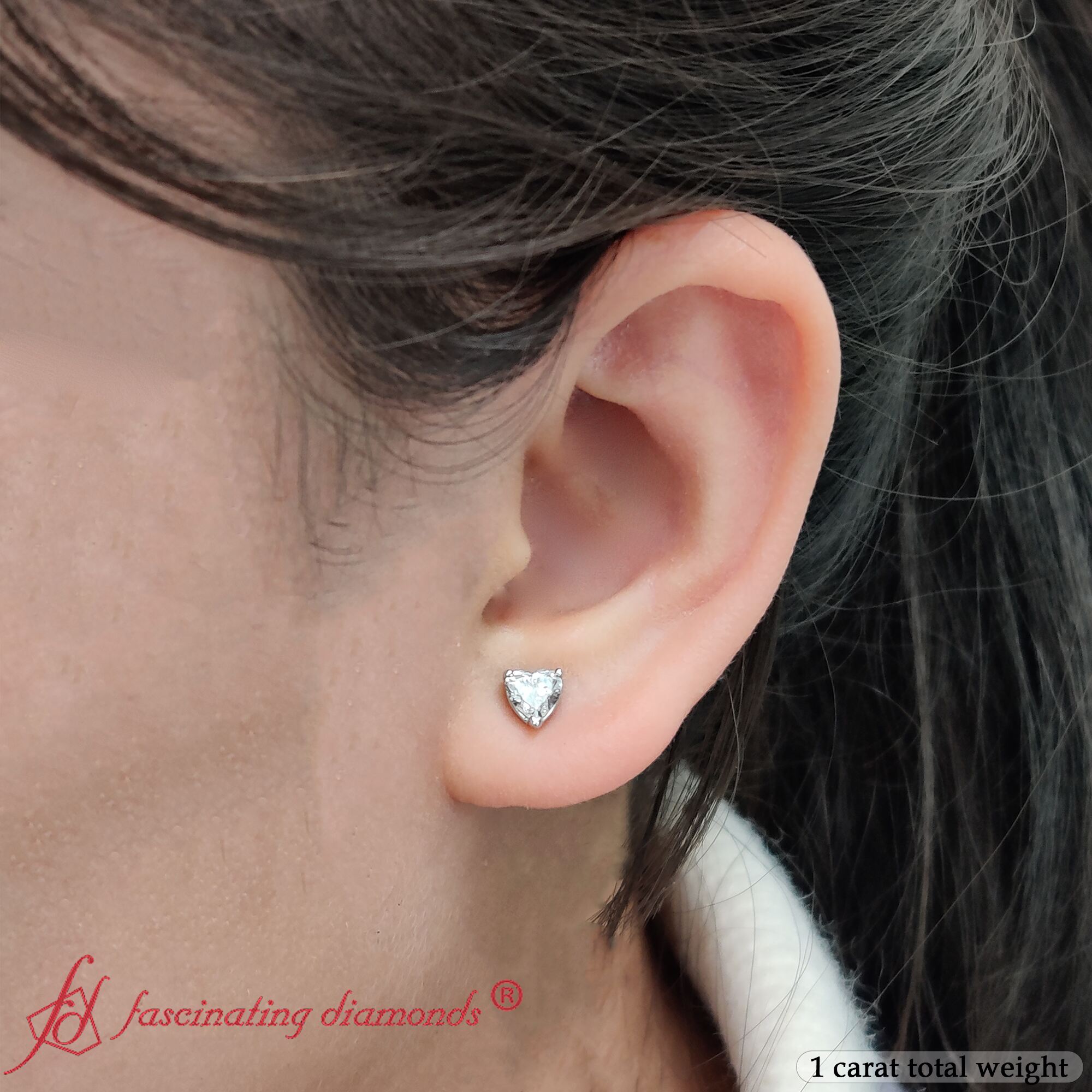 Heart Shaped 3 Prong Basket Stud Earring