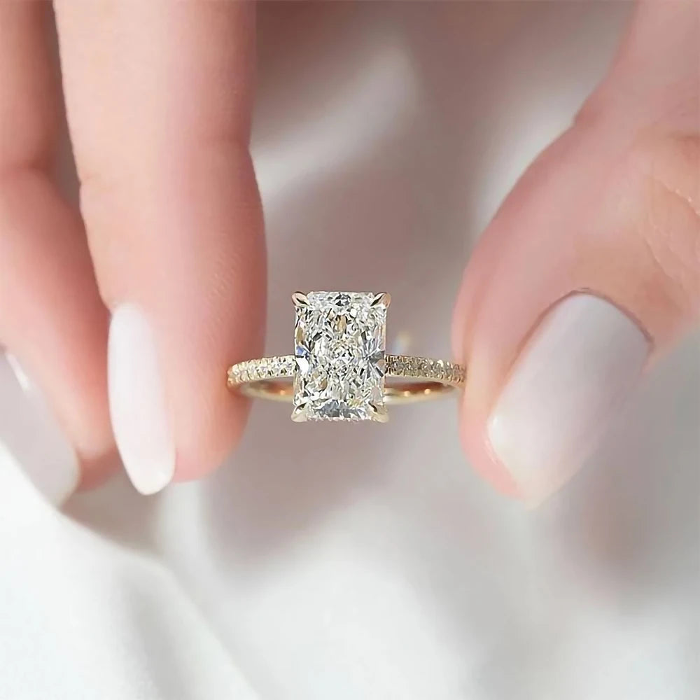 Fine Jewelry Supplier Women Engagement CVD Diamond 10K Solid Gold F VVS2 3.06 Carat Radiant Cut Ring Eternity Ring Lab Diamond-1