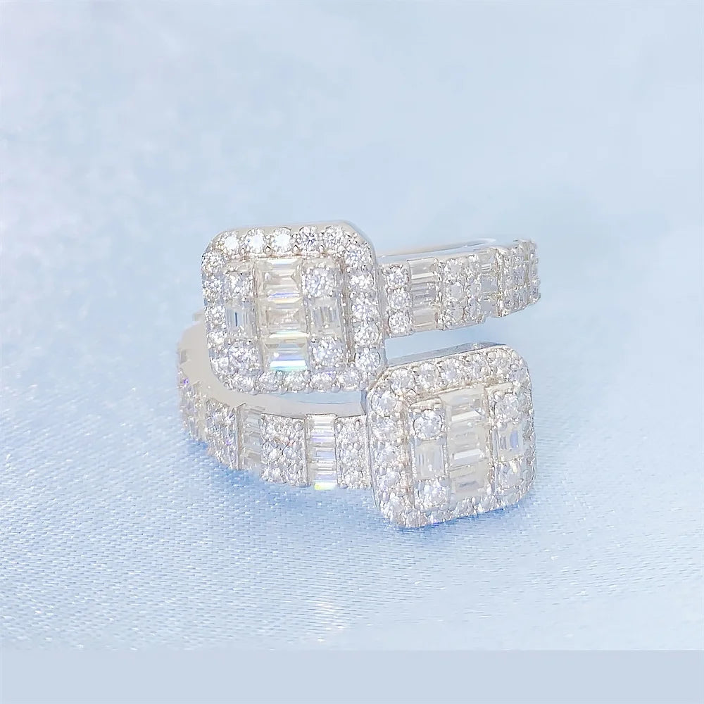 New Arrival 925 Silver Brilliant Round Emerald Cut Pass Diamond Test Sparkling D Color Moissanite Ring for Women Fine Jewelry-3