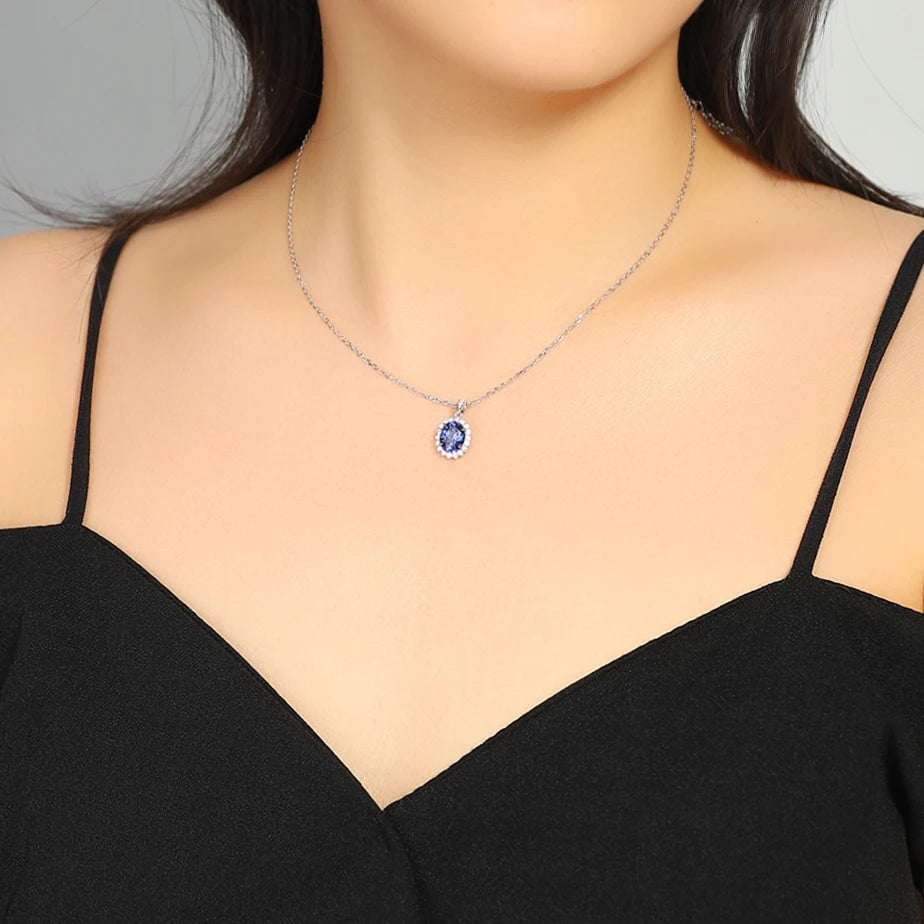 High Quality Luxury Style Oval Shape Pendant Sterling Silver Jewelry Sapphire Charm Silver S925 Necklace Women Birthday Gift-3