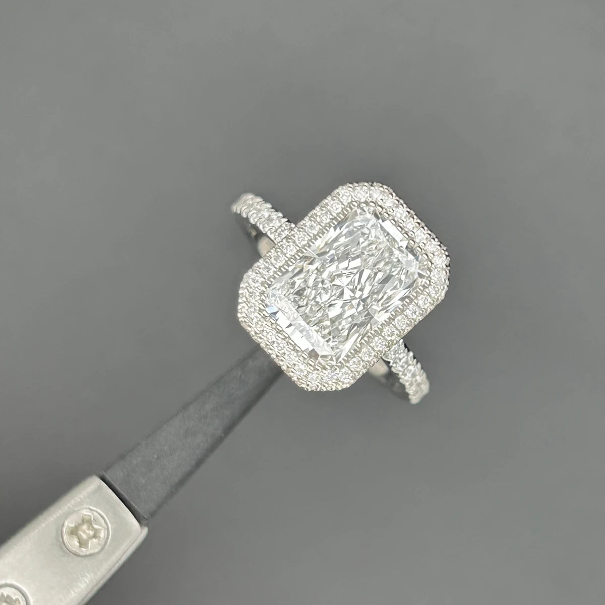 18K White Gold  D VS1 Lab Grown Diamond Radiant Cut 3 Carat CVD Wedding Ring with IGI Certificate-0