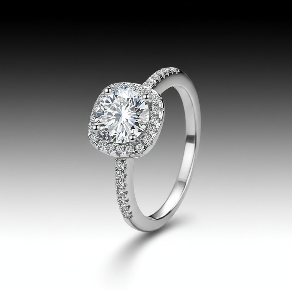 Fine Jewelry VVs1 Moissanite Round Diamond of Square S925 Sterling Silver Rings Band Engagement Ladies Woman-2