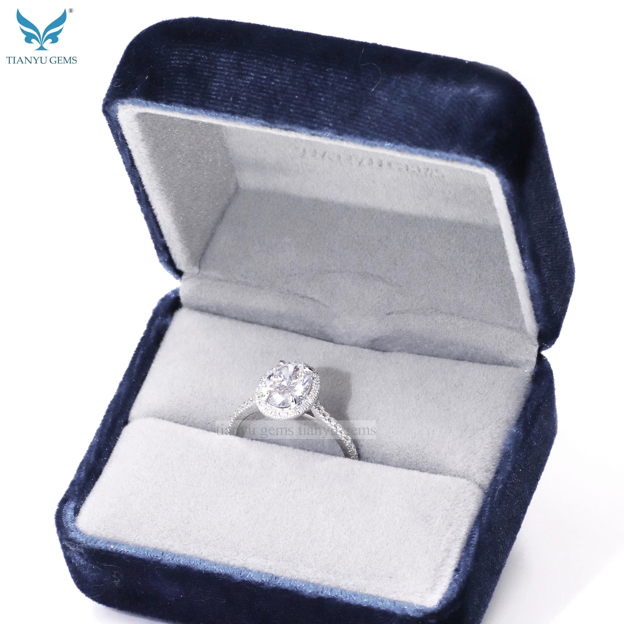 Tianyu Jewelry Manufacturer 18k White Gold Plated 925 Sterling Silver Wedding Oval Cut Moissanite Engagement Rings for Women-5