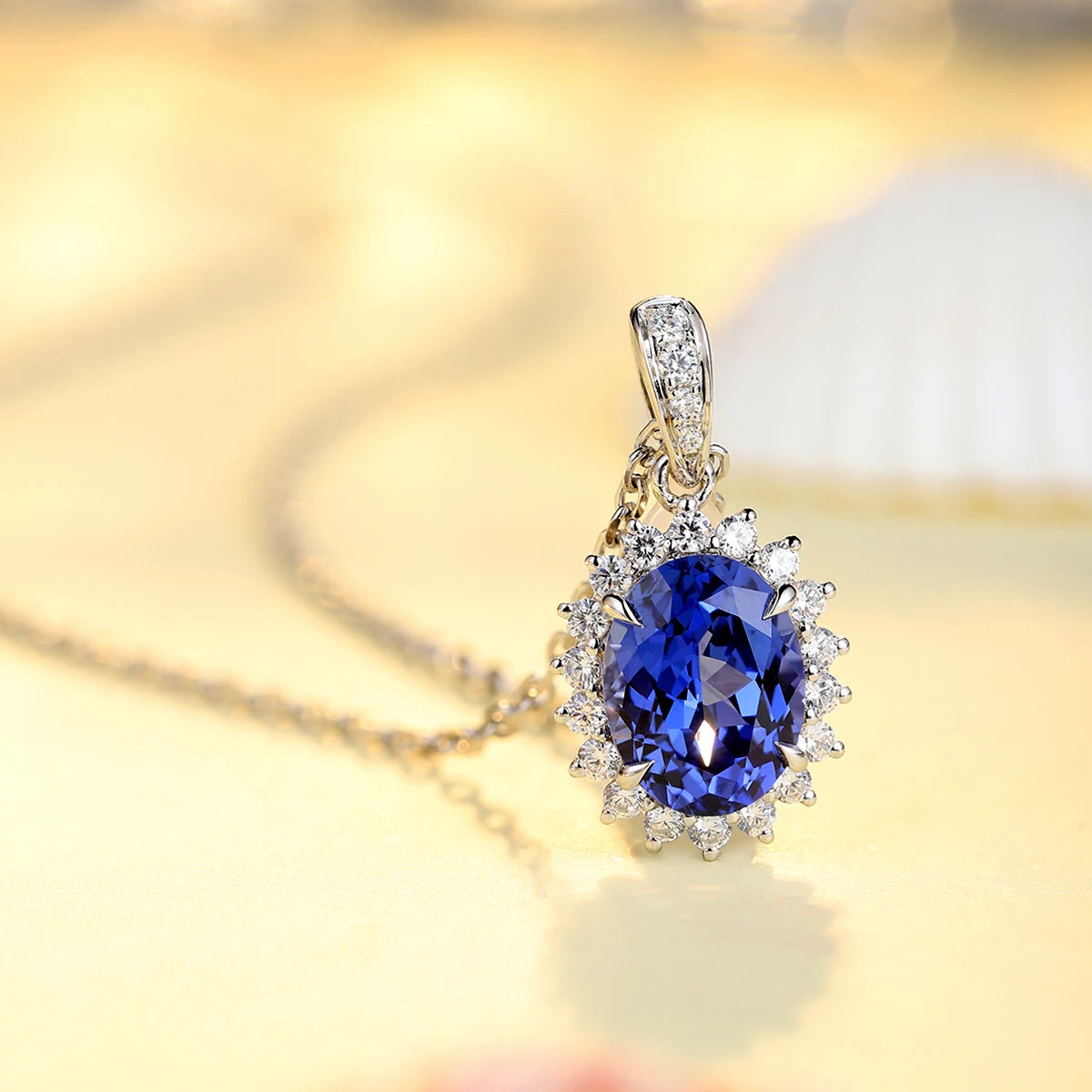 High Quality Luxury Style Oval Shape Pendant Sterling Silver Jewelry Sapphire Charm Silver S925 Necklace Women Birthday Gift-1