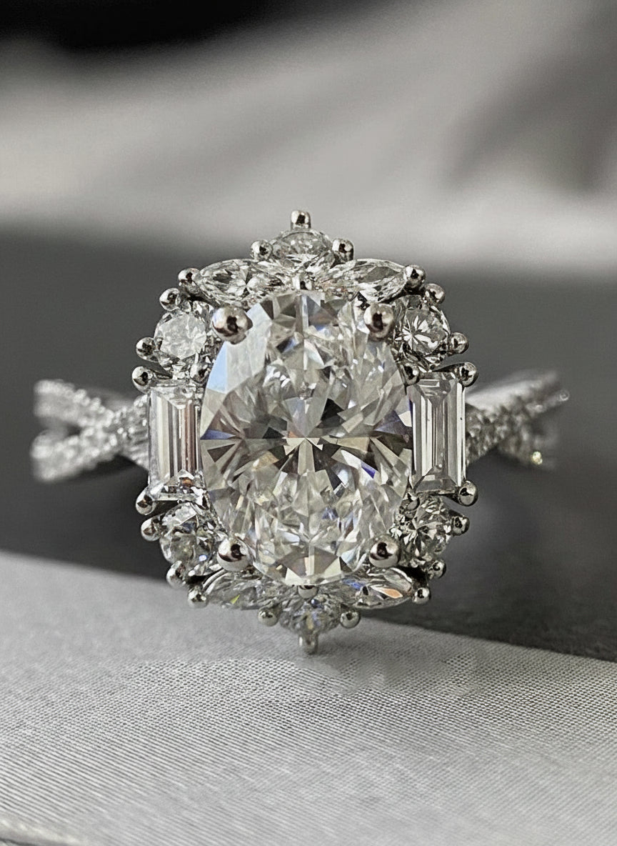 Custom Luxury Oval Cut Cubic Engagement Wedding Gemstone Jewelry for Women 925 Sterling Silver Moissanite Ring-5