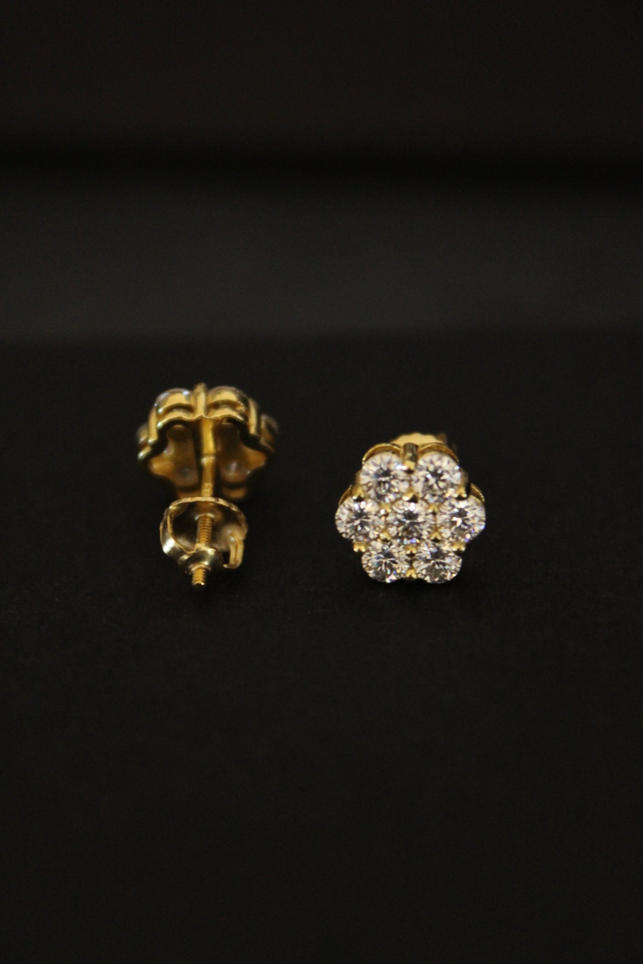Moissanite Flower Cluster Earrings in Yellow Gold