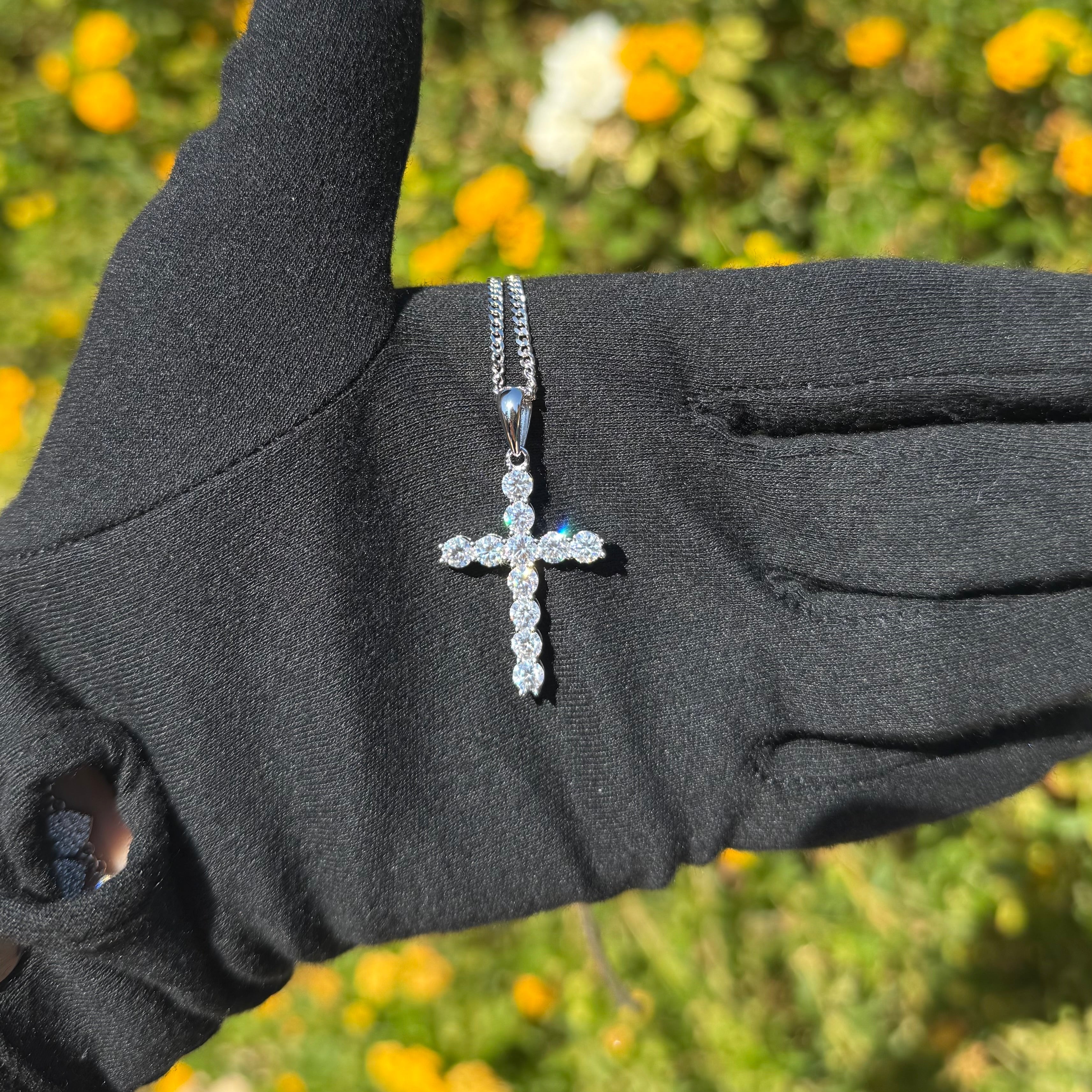 Moissanite Cross Pendant with Necklace in Silver