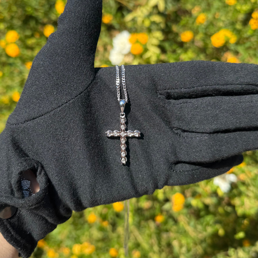 Moissanite Cross Pendant with Necklace in Silver