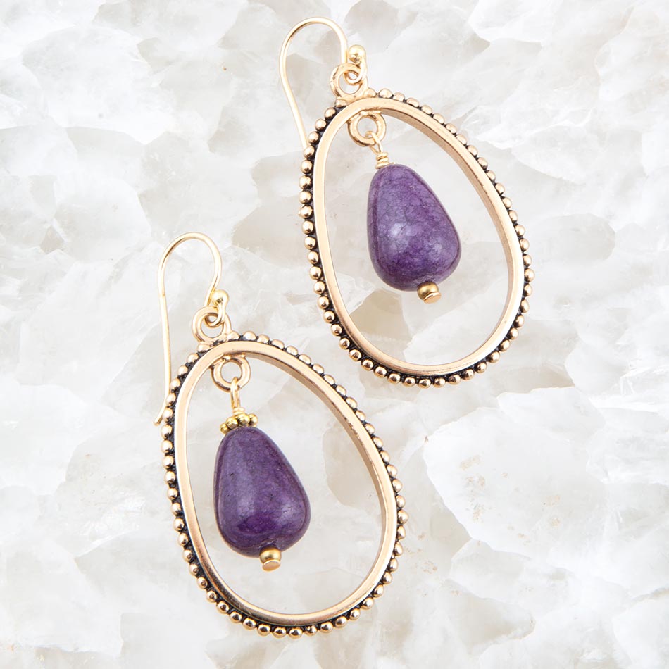 Inline Purple Jade Drop Golden Earrings
