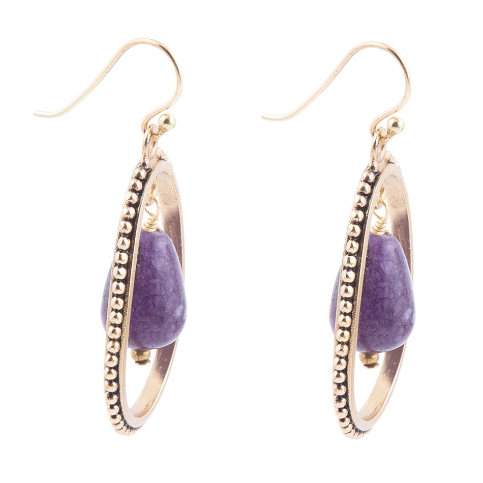 Inline Purple Jade Drop Golden Earrings