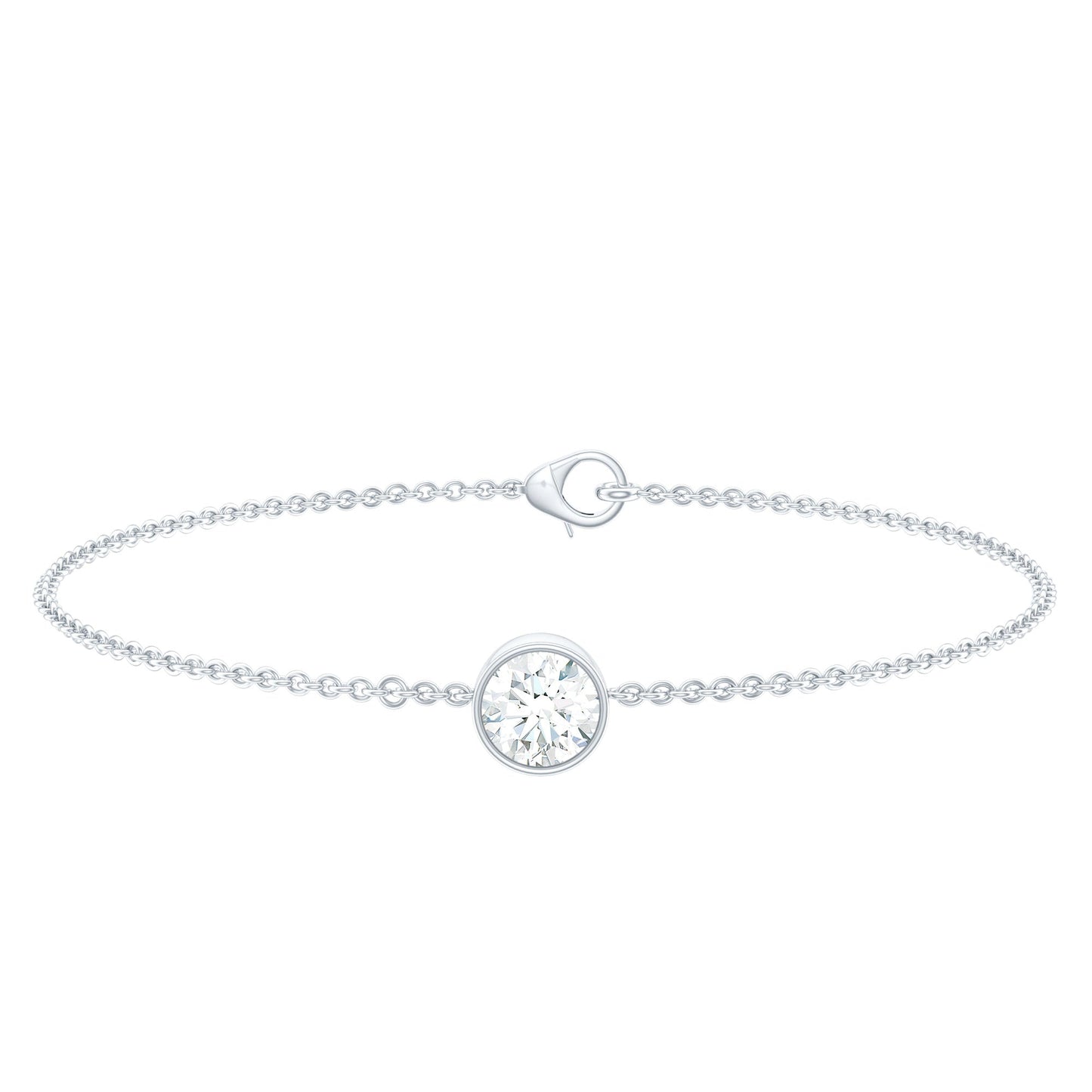 Bezel Set 7 MM CZ Diamond Solitaire Chain Bracelet