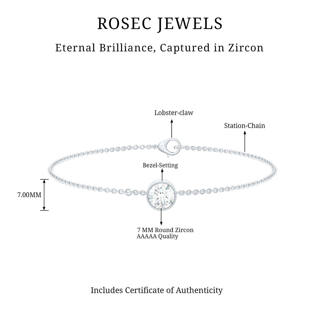 Bezel Set 7 MM CZ Diamond Solitaire Chain Bracelet