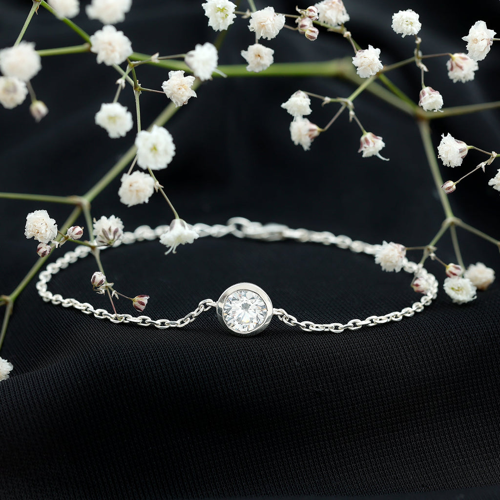 Bezel Set 7 MM CZ Diamond Solitaire Chain Bracelet