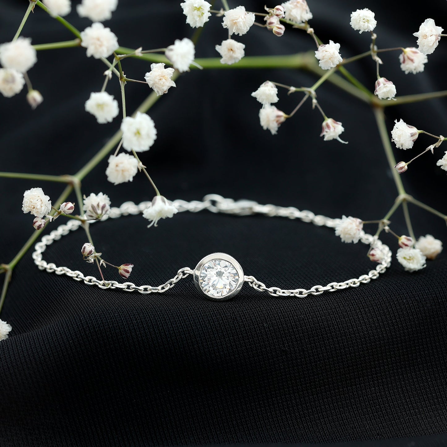 Bezel Set 7 MM CZ Diamond Solitaire Chain Bracelet