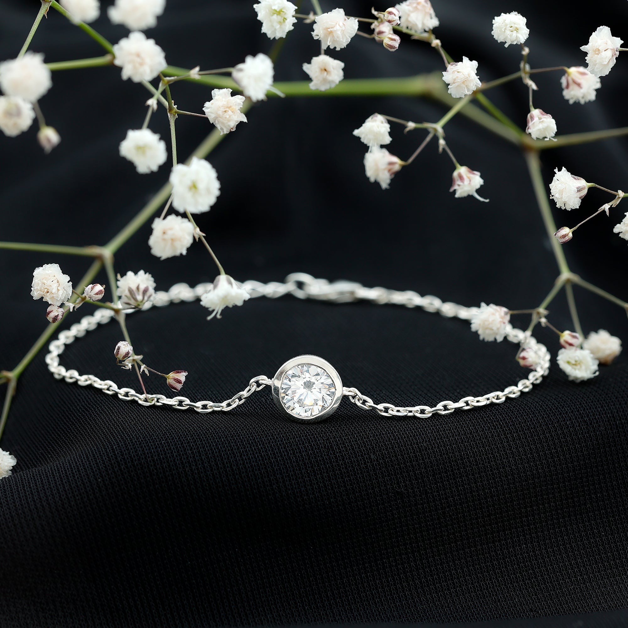 Bezel Set 7 MM CZ Diamond Solitaire Chain Bracelet