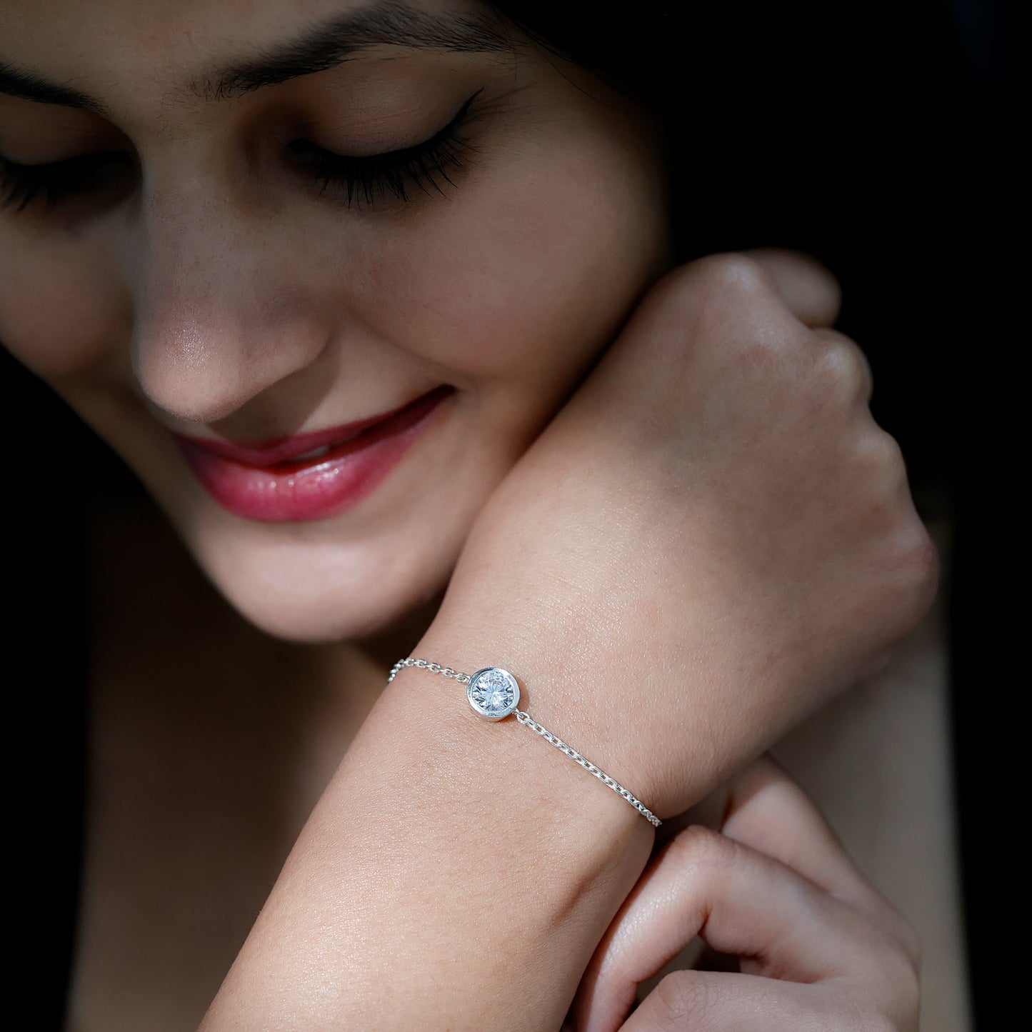 Bezel Set 7 MM CZ Diamond Solitaire Chain Bracelet