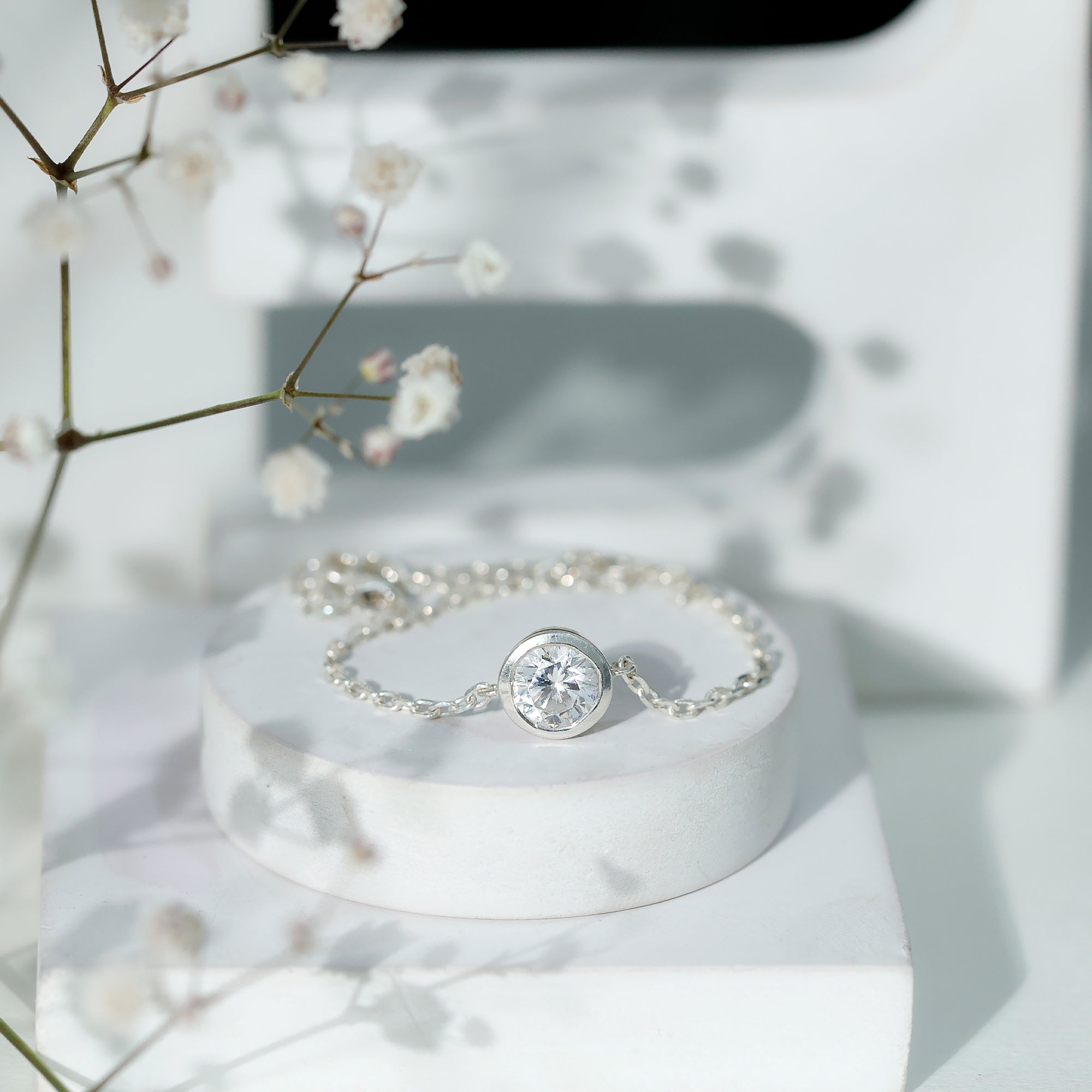 Bezel Set 7 MM CZ Diamond Solitaire Chain Bracelet