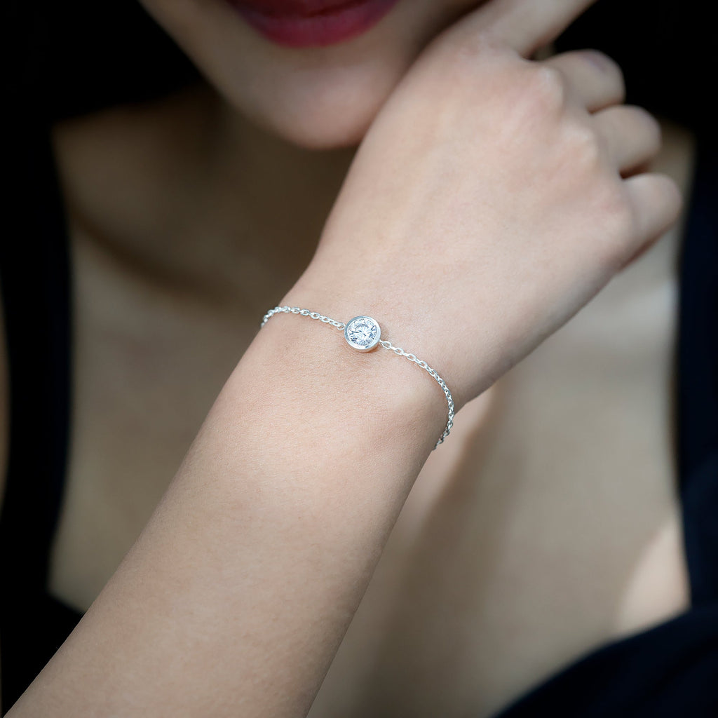 Bezel Set 7 MM CZ Diamond Solitaire Chain Bracelet