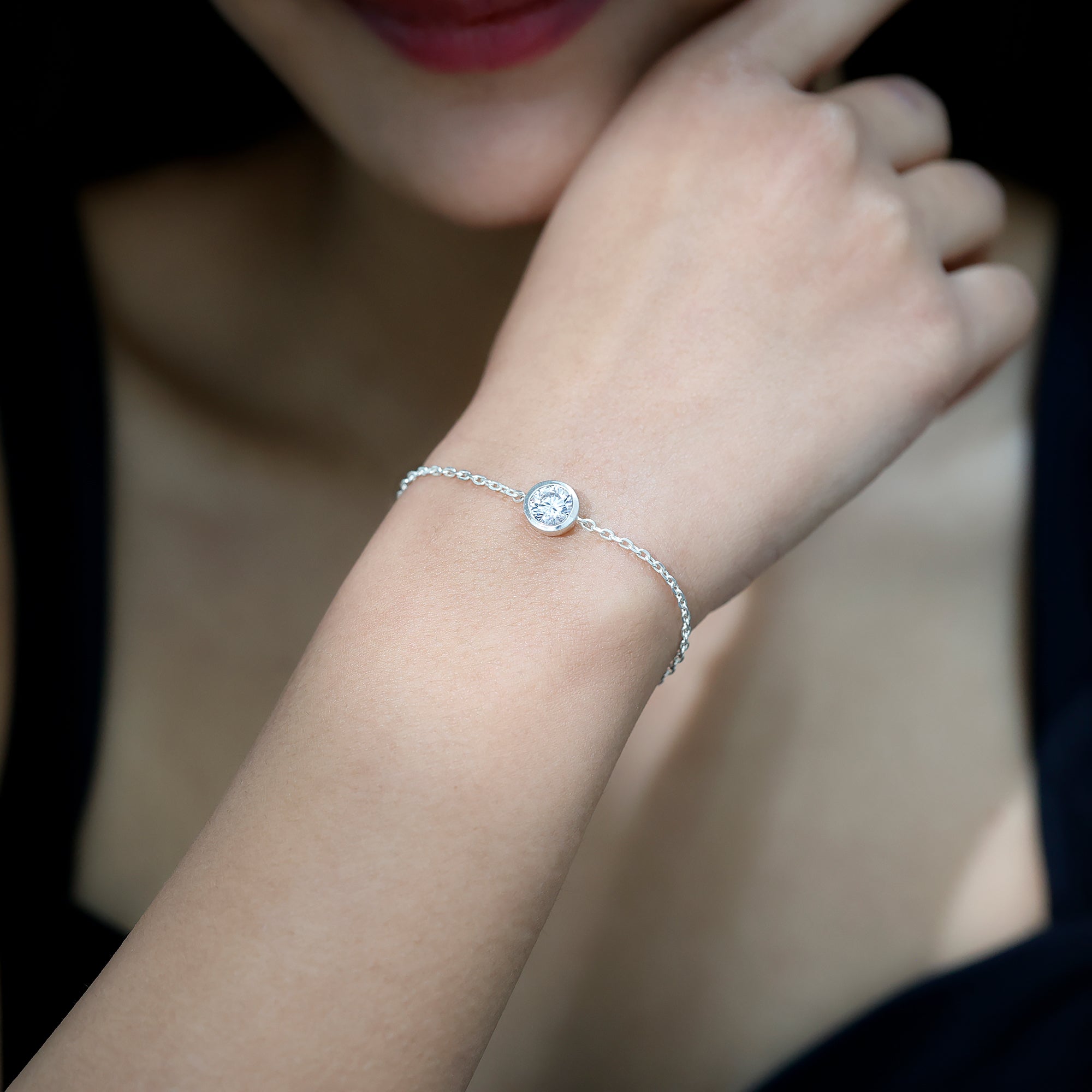 Bezel Set 7 MM CZ Diamond Solitaire Chain Bracelet