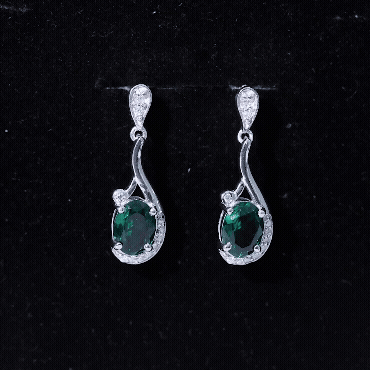 Oval 6X8 MM Lab Grown Emerald Vintage Bridal Earrings