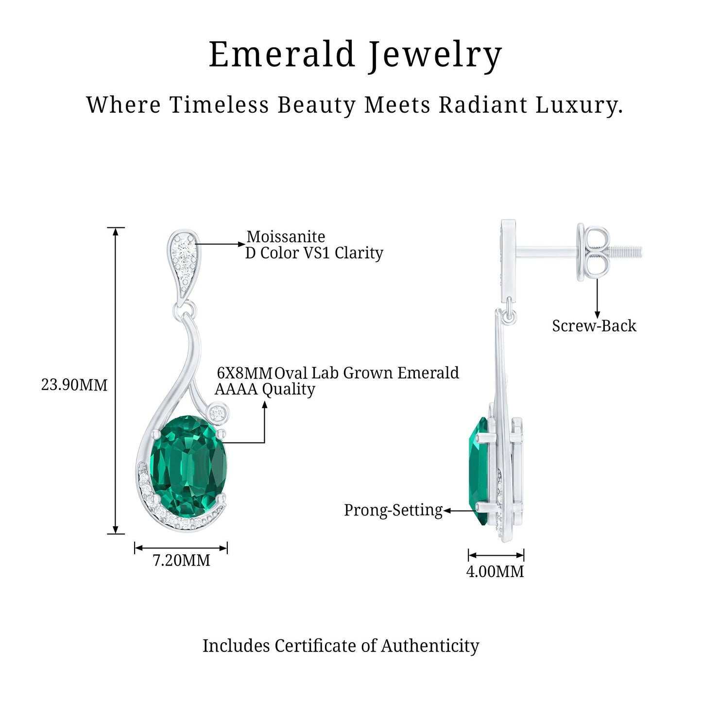 Oval 6X8 MM Lab Grown Emerald Vintage Bridal Earrings