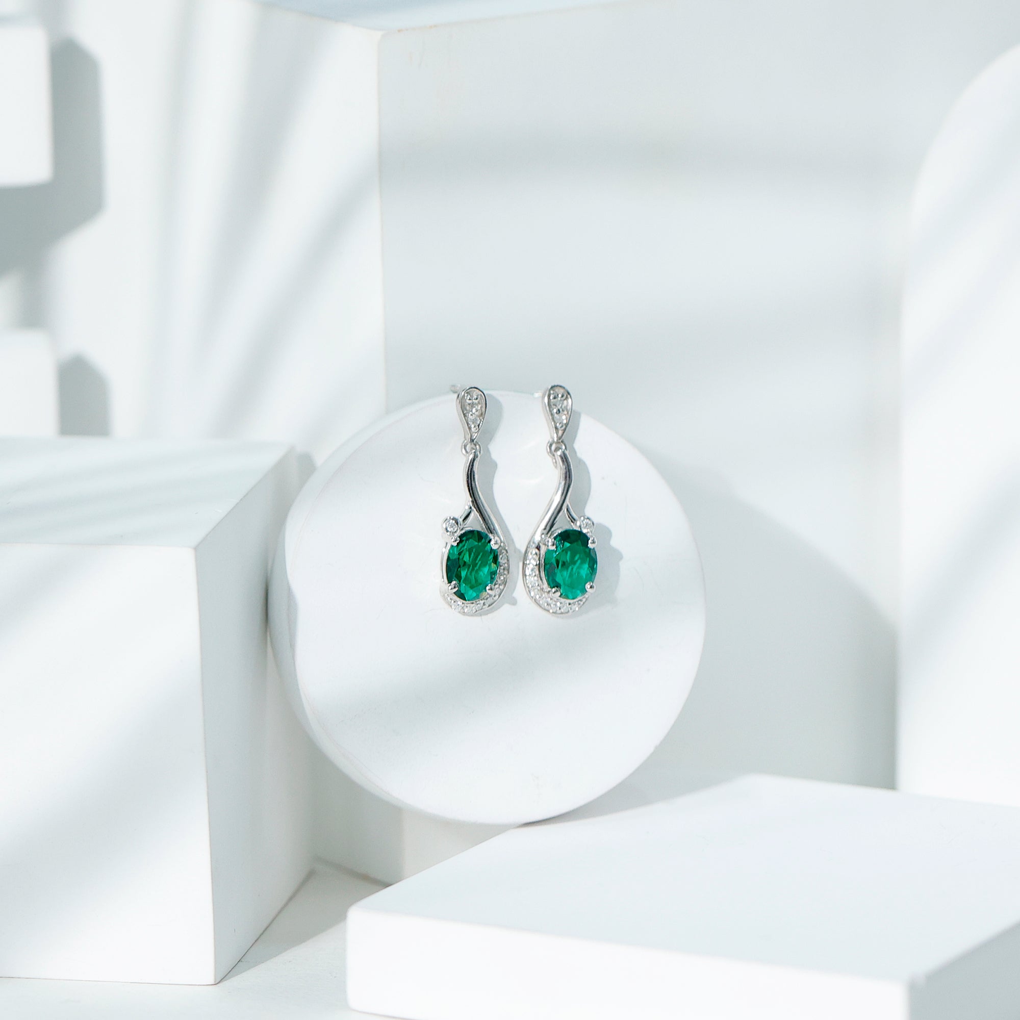 Oval 6X8 MM Lab Grown Emerald Vintage Bridal Earrings