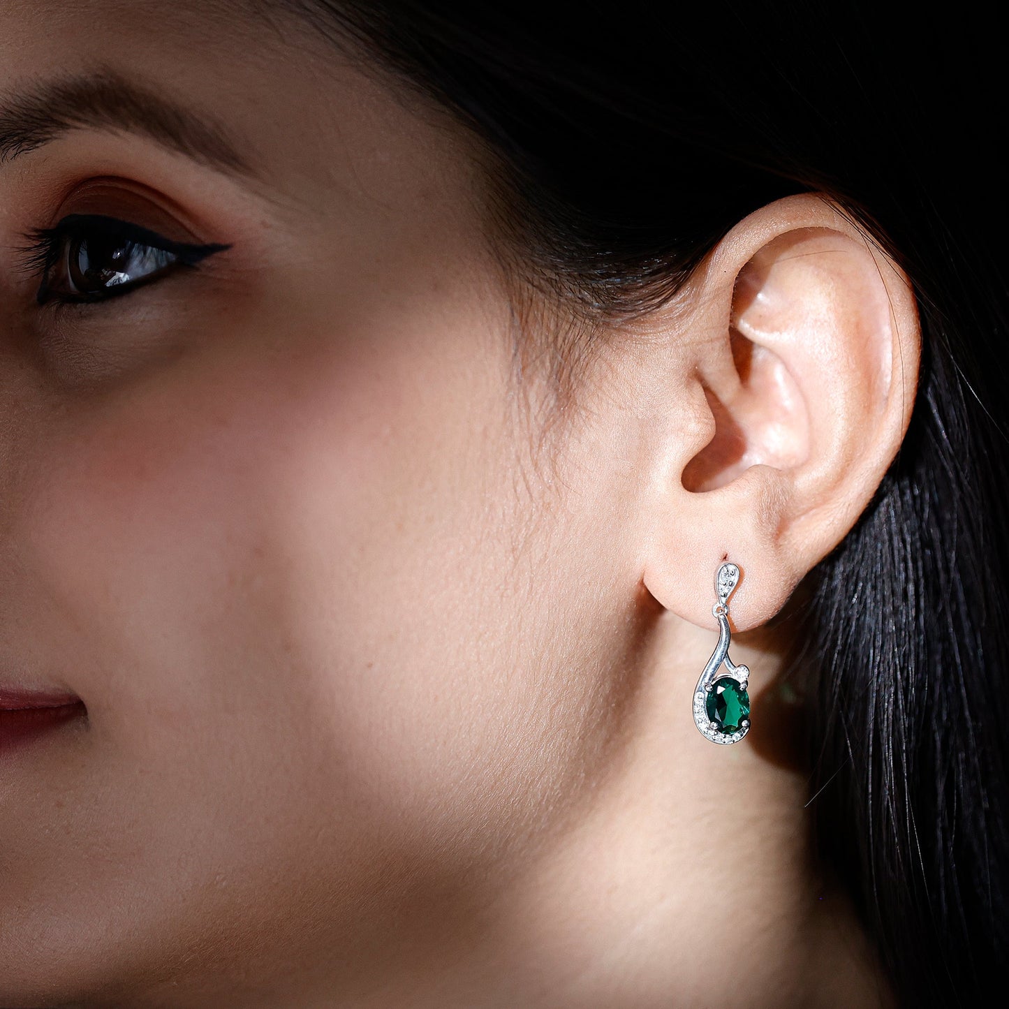 Oval 6X8 MM Lab Grown Emerald Vintage Bridal Earrings