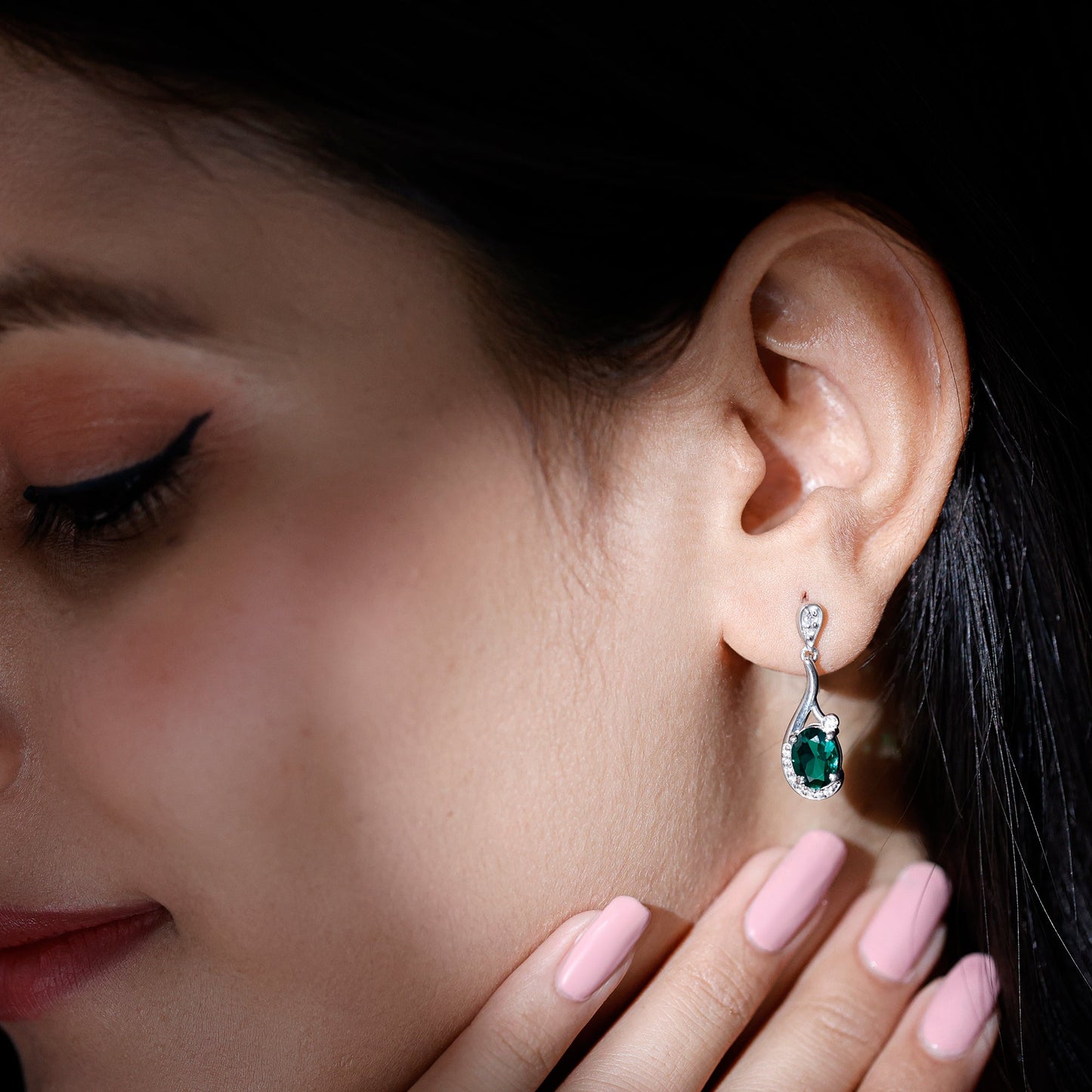 Oval 6X8 MM Lab Grown Emerald Vintage Bridal Earrings