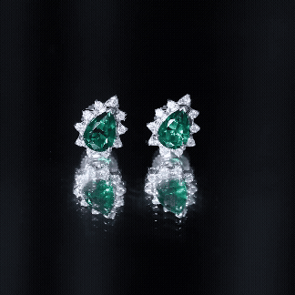 Floral Inspired Lab Emerald Stud Earrings with Moissanite