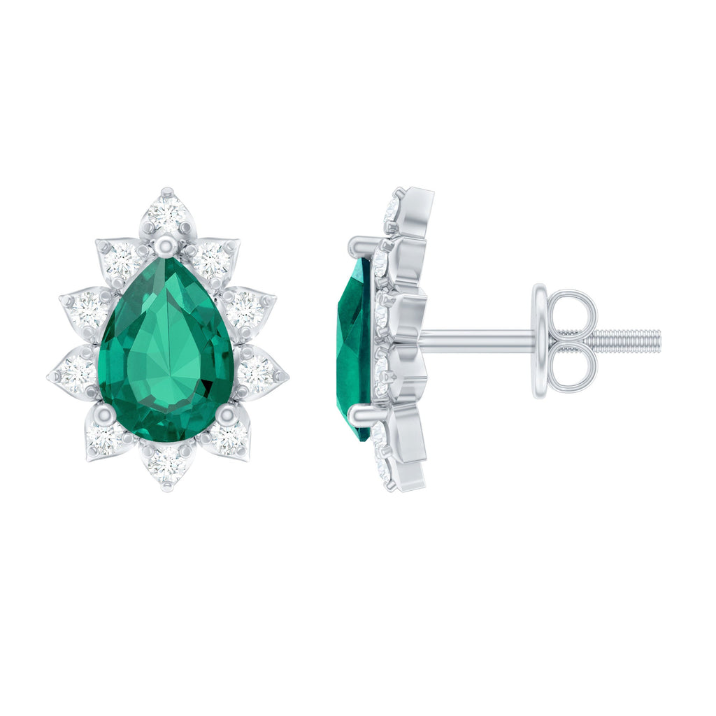 Floral Inspired Lab Emerald Stud Earrings with Moissanite