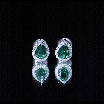 Certified 5X7mm Lab Grown Emerald Teardrop Halo Earrings in Silver