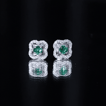 Certified Lab Created Emerald Flower Stud Earrings with Moissanite