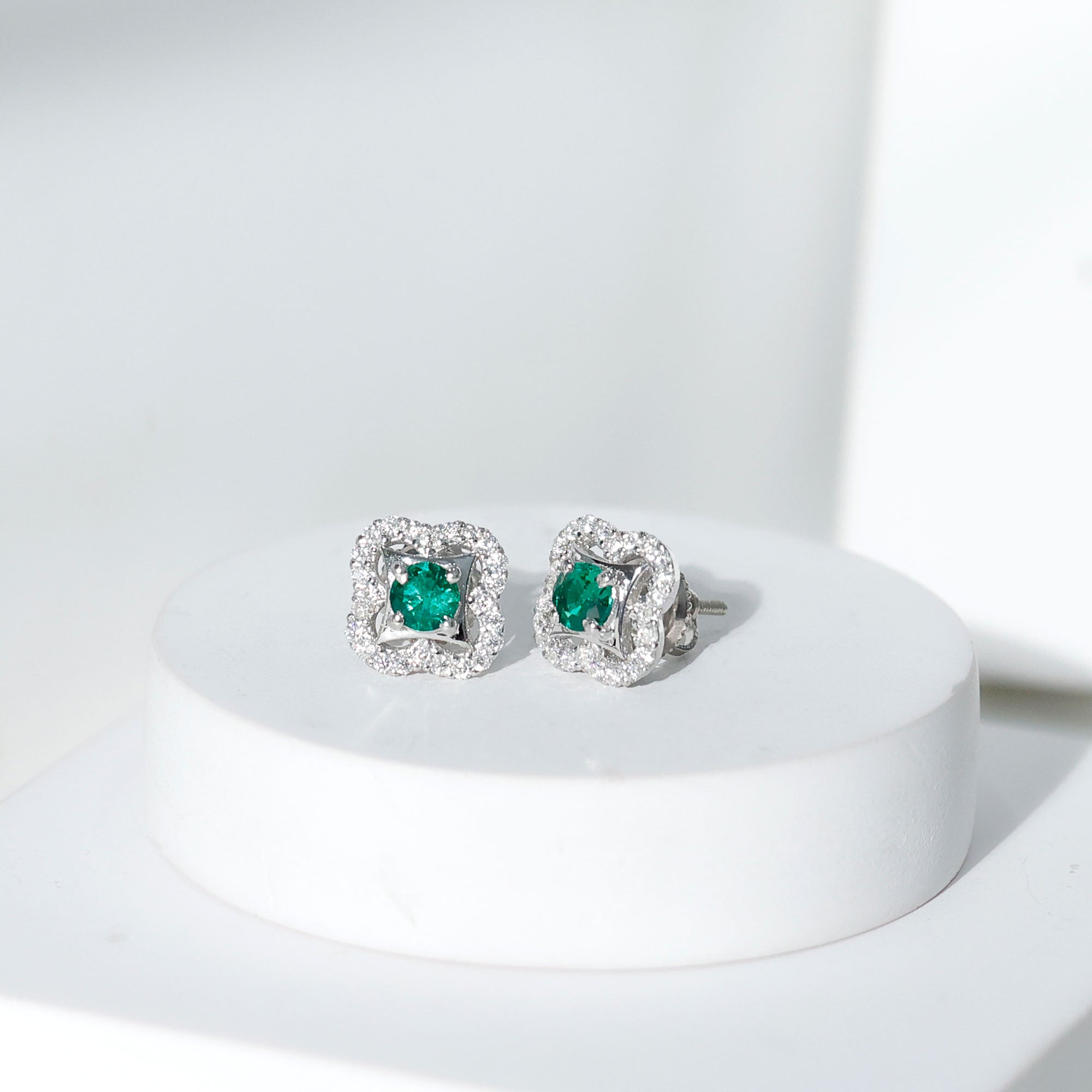 Certified Lab Created Emerald Flower Stud Earrings with Moissanite