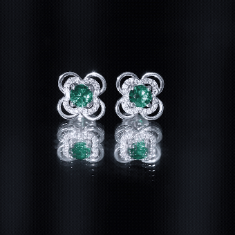 Lab Created Emerald Flower Stud Earrings with Screw Backs