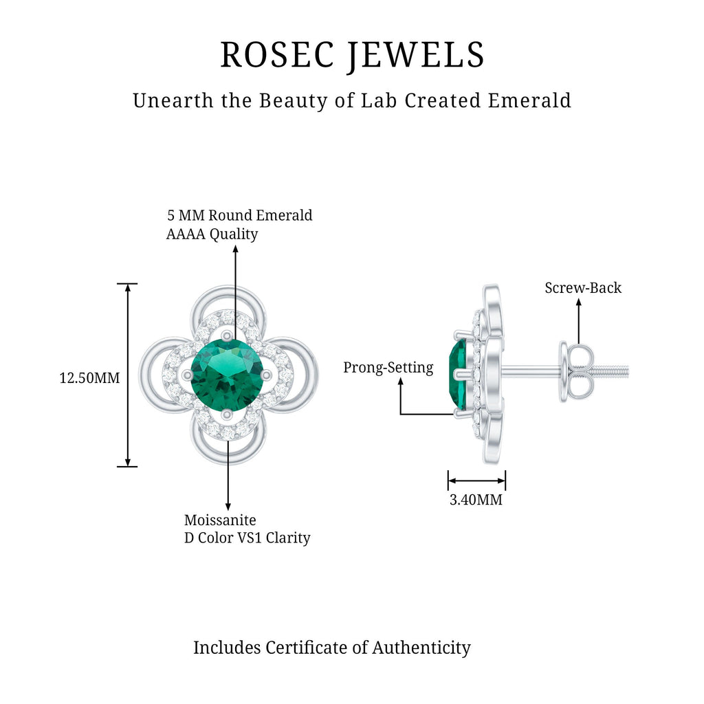 Lab Created Emerald Flower Stud Earrings with Screw Backs