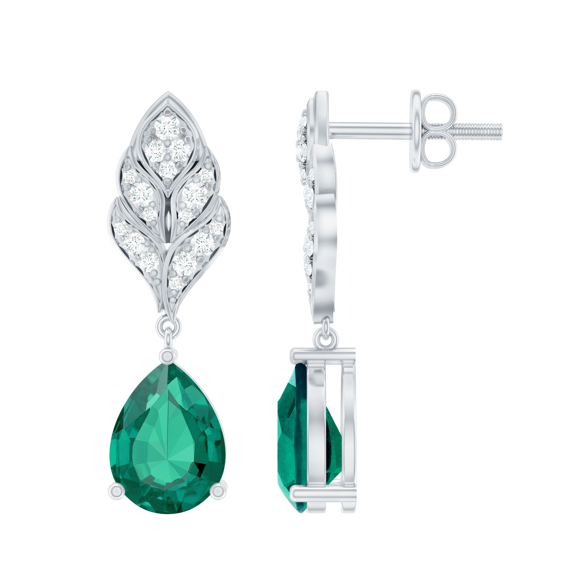 Certified Lab Grown Emerald Drop Earrings with Moissanite