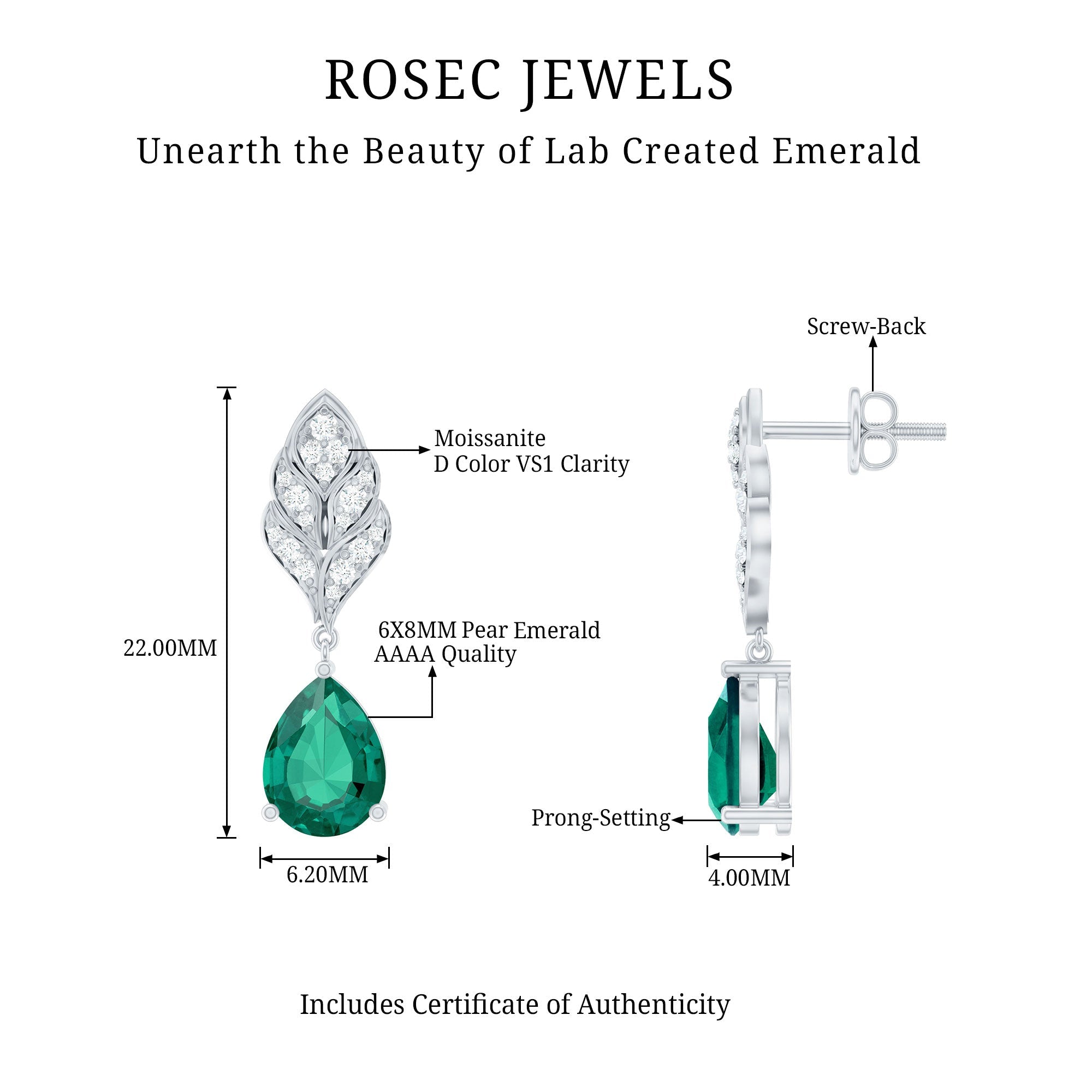 Certified Lab Grown Emerald Drop Earrings with Moissanite