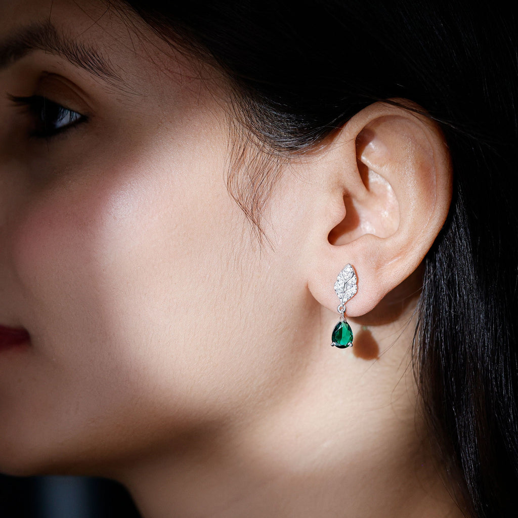 Certified Lab Grown Emerald Drop Earrings with Moissanite